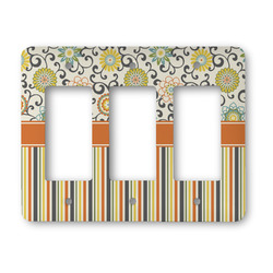 Swirls, Floral & Stripes Rocker Style Light Switch Cover - Three Switch