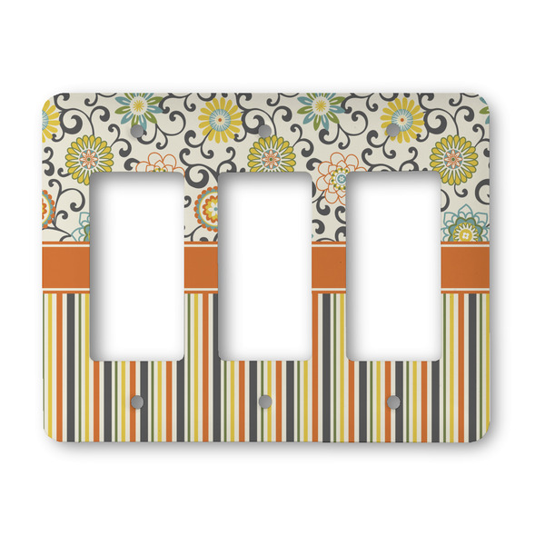 Custom Swirls, Floral & Stripes Rocker Style Light Switch Cover - Three Switch