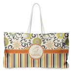 Swirls, Floral & Stripes Large Tote Bag with Rope Handles (Personalized)