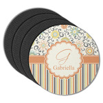 Swirls, Floral & Stripes Round Rubber Backed Coasters - Set of 4 (Personalized)