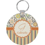 Swirls, Floral & Stripes Round Plastic Keychain (Personalized)