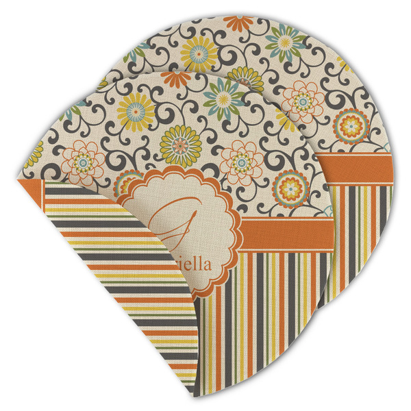 Custom Swirls, Floral & Stripes Round Linen Placemat - Double Sided (Personalized)