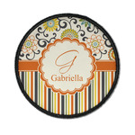 Swirls, Floral & Stripes Iron On Round Patch w/ Name and Initial