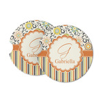 Swirls, Floral & Stripes Sandstone Car Coasters - Set of 2 (Personalized)