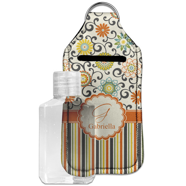 Custom Swirls, Floral & Stripes Hand Sanitizer & Keychain Holder - Large (Personalized)