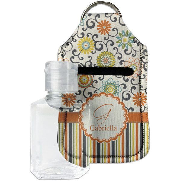 Custom Swirls, Floral & Stripes Hand Sanitizer & Keychain Holder - Small (Personalized)