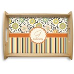 Swirls, Floral & Stripes Natural Wooden Tray - Small (Personalized)