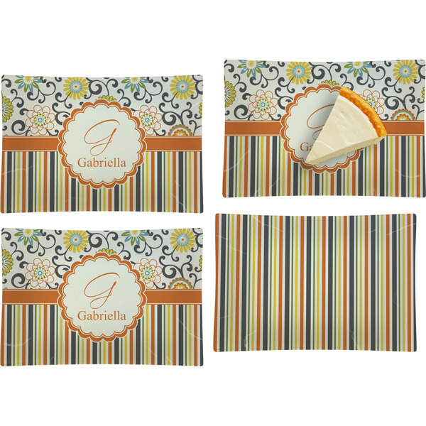 Custom Swirls, Floral & Stripes Set of 4 Glass Rectangular Appetizer / Dessert Plate (Personalized)