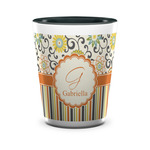 Swirls, Floral & Stripes Ceramic Shot Glass - 1.5 oz - Two Tone - Set of 4 (Personalized)