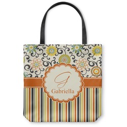 Swirls, Floral & Stripes Canvas Tote Bag - Medium - 16"x16" (Personalized)