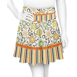 Swirls, Floral & Stripes Skater Skirt - Large