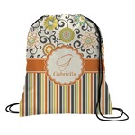 Swirls, Floral & Stripes Drawstring Backpack (Personalized)