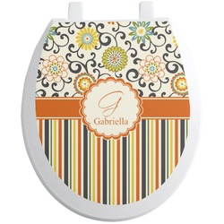 Swirls, Floral & Stripes Toilet Seat Decal - Round (Personalized)