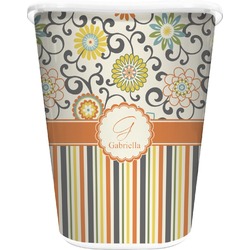 Swirls, Floral & Stripes Waste Basket - Single Sided (White) (Personalized)
