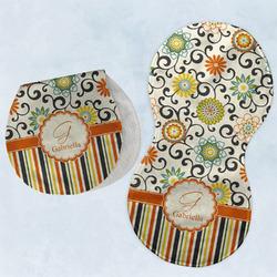 Swirls, Floral & Stripes Burp Pads - Velour - Set of 2 w/ Name and Initial