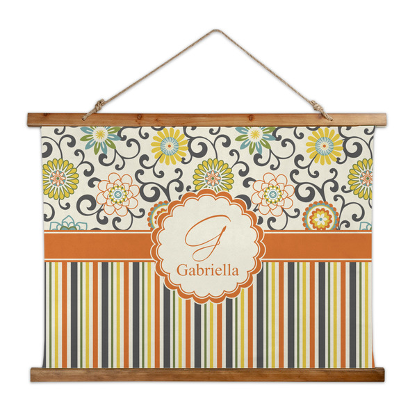 Custom Swirls, Floral & Stripes Wall Hanging Tapestry - Wide (Personalized)