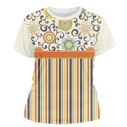 Swirls, Floral & Stripes Women's Crew T-Shirt - Small