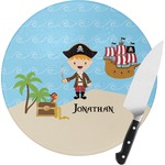 Pirate Scene Round Glass Cutting Board - Small (Personalized)