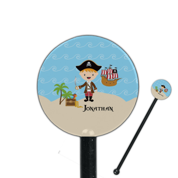 Custom Pirate Scene 5.5" Round Plastic Stir Sticks - Black - Double Sided (Personalized)