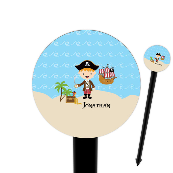 Custom Pirate Scene 6" Round Plastic Food Picks - Black - Double Sided (Personalized)