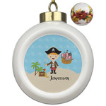 Pirate Scene Ceramic Ball Ornaments - Poinsettia Garland (Personalized)