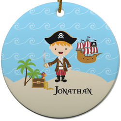 Pirate Scene Round Ceramic Ornament w/ Name or Text