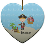 Pirate Scene Heart Ceramic Ornament w/ Name or Text