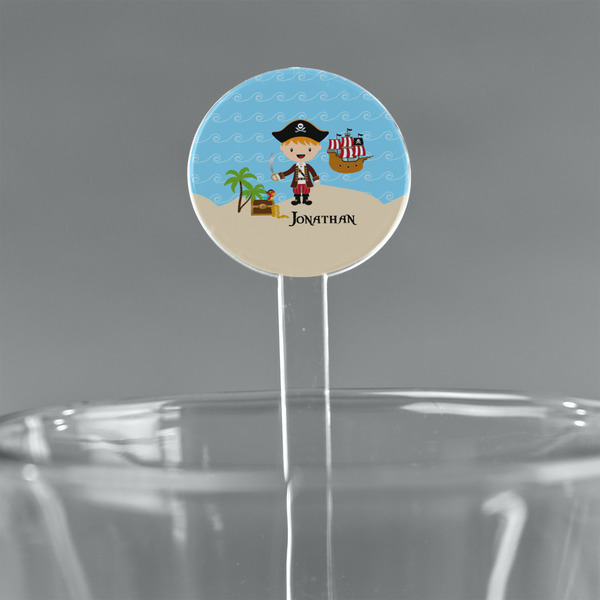 Custom Pirate Scene 7" Round Plastic Stir Sticks - Clear (Personalized)