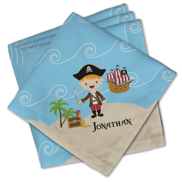 Custom Pirate Scene Cloth Cocktail Napkins - Set of 4 w/ Name or Text