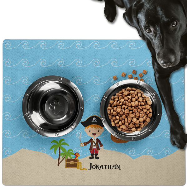 Custom Pirate Scene Dog Food Mat - Large w/ Name or Text