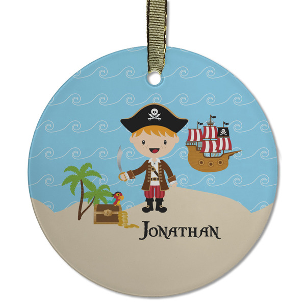 Custom Pirate Scene Flat Glass Ornament - Round w/ Name or Text