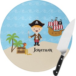 Pirate Scene Round Glass Cutting Board - Medium (Personalized)
