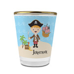 Pirate Scene Glass Shot Glass - 1.5 oz - with Gold Rim - Single (Personalized)