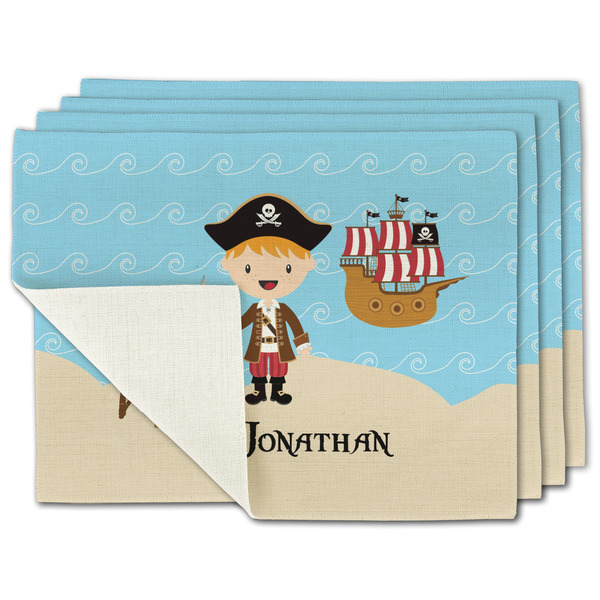 Custom Pirate Scene Single-Sided Linen Placemat - Set of 4 w/ Name or Text