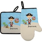 Pirate Scene Oven Mitt & Pot Holder Set w/ Name or Text