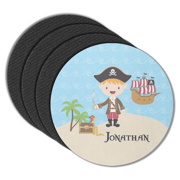 Custom Pirate Scene Round Rubber Backed Coasters - Set of 4 (Personalized)