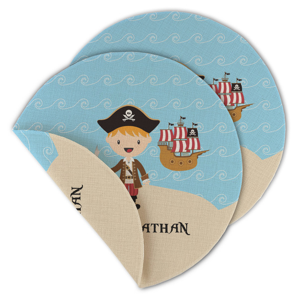 Custom Pirate Scene Round Linen Placemat - Double Sided (Personalized)