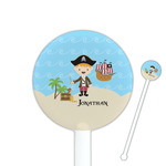 Pirate Scene 5.5" Round Plastic Stir Sticks - White - Single Sided (Personalized)