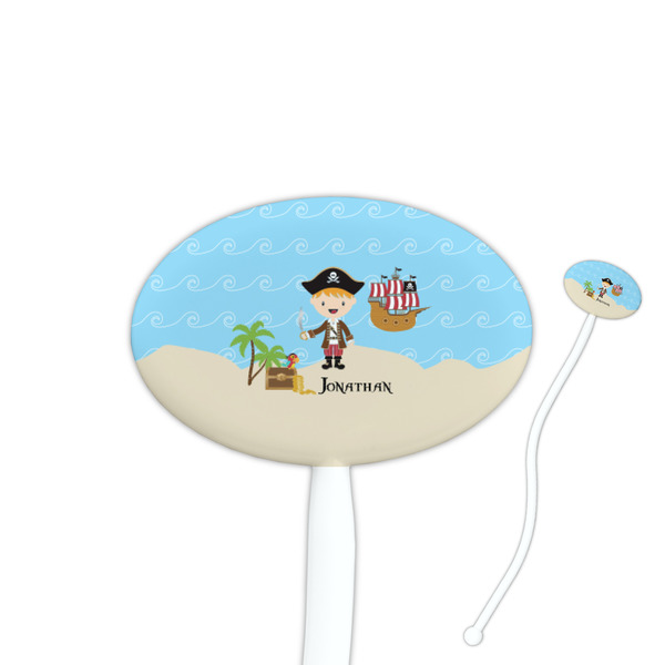 Custom Pirate Scene 7" Oval Plastic Stir Sticks - White - Single Sided (Personalized)