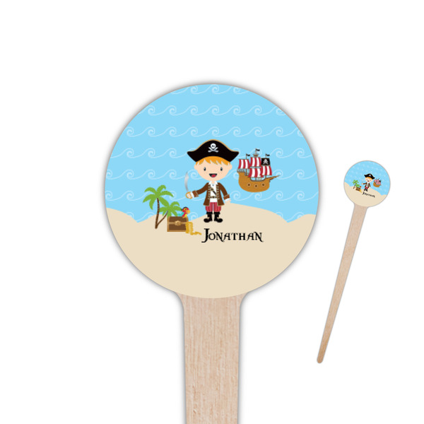 Custom Pirate Scene 4" Round Wooden Food Picks - Double Sided (Personalized)