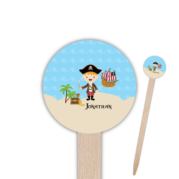Custom Pirate Scene 6" Round Wooden Food Picks - Double Sided (Personalized)