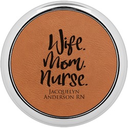 Nursing Quotes Set of 4 Leatherette Round Coasters w/ Silver Edge (Personalized)