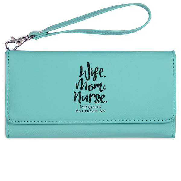 Custom Nursing Quotes Ladies Leatherette Wallet - Laser Engraved- Teal (Personalized)