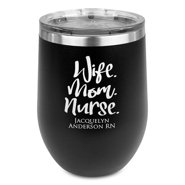 Custom Nursing Quotes Stemless Stainless Steel Wine Tumbler - Black - Double Sided (Personalized)