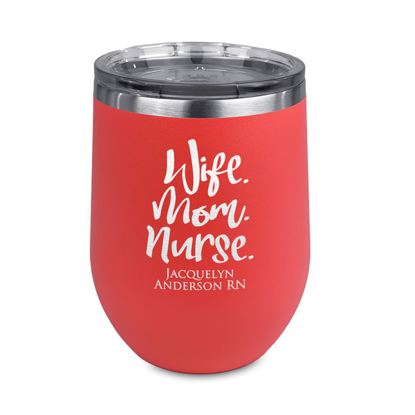 Custom Nursing Quotes Stemless Stainless Steel Wine Tumbler - Coral - Double Sided (Personalized)