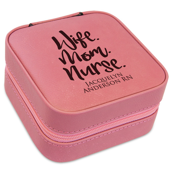 Custom Nursing Quotes Travel Jewelry Boxes - Pink Leather (Personalized)