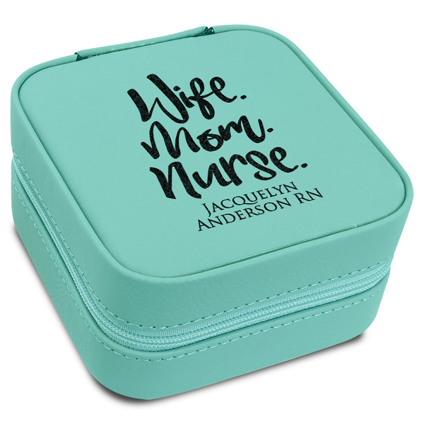 Custom Nursing Quotes Travel Jewelry Box - Teal Leather (Personalized)