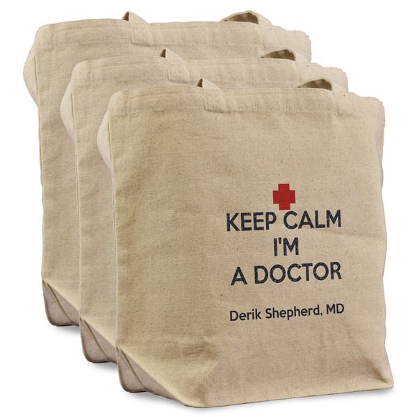 Custom Medical Doctor Reusable Cotton Grocery Bags - Set of 3 (Personalized)