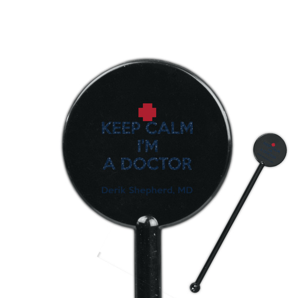 Custom Medical Doctor 5.5" Round Plastic Stir Sticks - Black - Single Sided (Personalized)