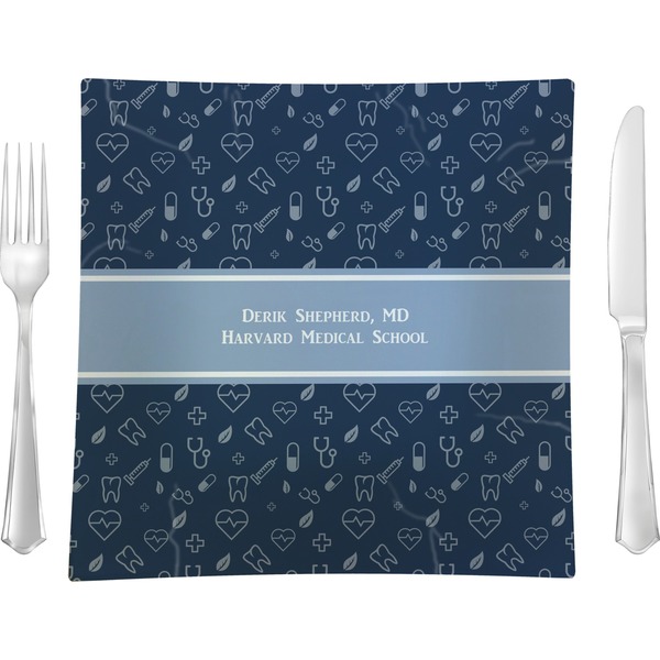 Custom Medical Doctor Glass Square Lunch / Dinner Plate 9.5" (Personalized)